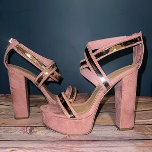 BAMBOO suede platform with bronze detail
